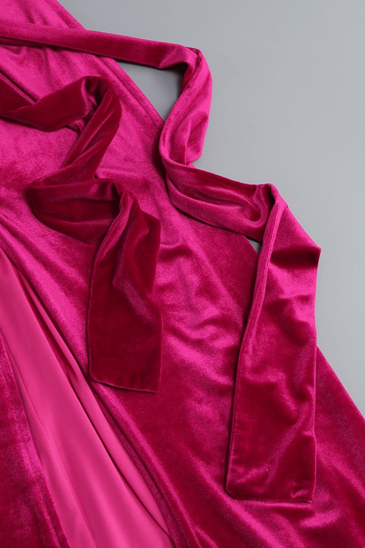 Burgundy Velvet Ruched Knot Slit Long Sleeve Dress Avalabel