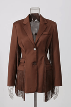 Lesha Brown Fringe Detailed Tailored Blazer Avalabel