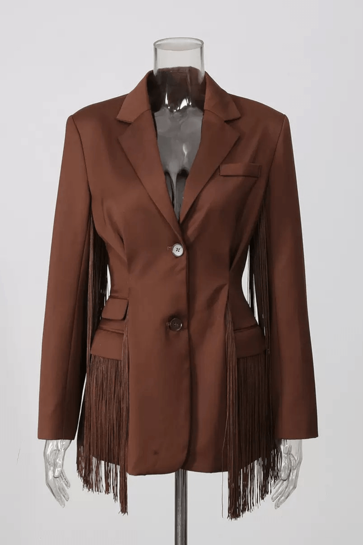 Lesha Brown Fringe Detailed Tailored Blazer Avalabel