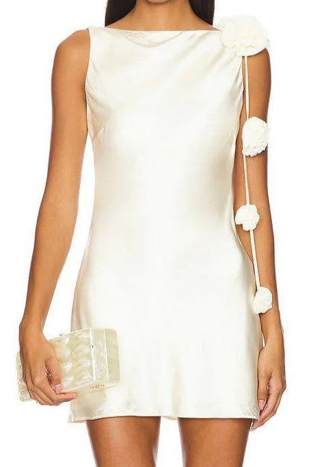 Cheryl 3D Flowers Sleeveless Mini Dress in White Avalabel