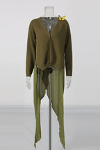 Olive Green Butterfly Embellished Asymmetric Sweater Avalabel