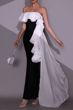 Mona Off‑Shoulder Contrast Ruffle Mermaid Dress Avalabel