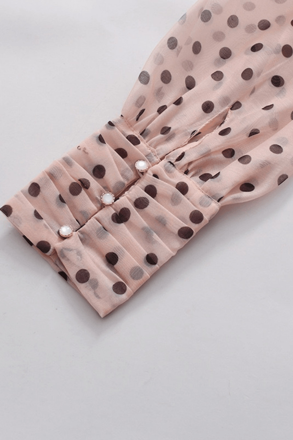 Polka Dot Ruffled V Neck Belted Lantern Sleeve Blouse Avalabel