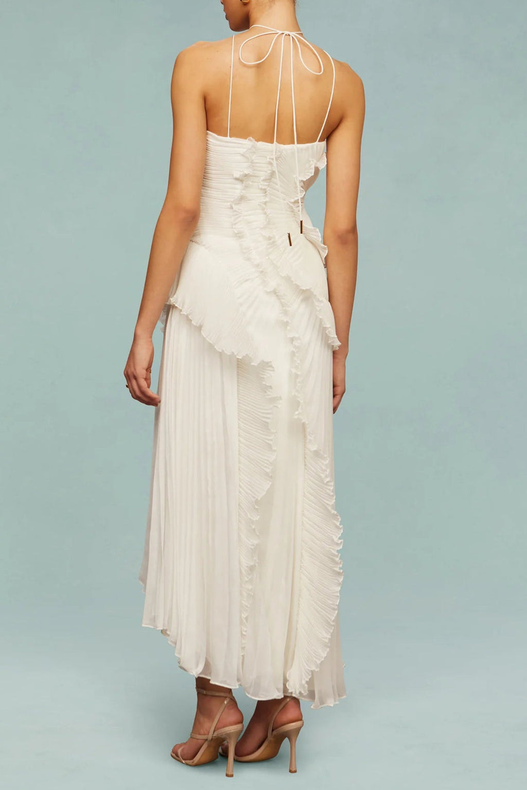 Alva Sleeveless Folds Slit Maxi Dress in Light White Avalabel