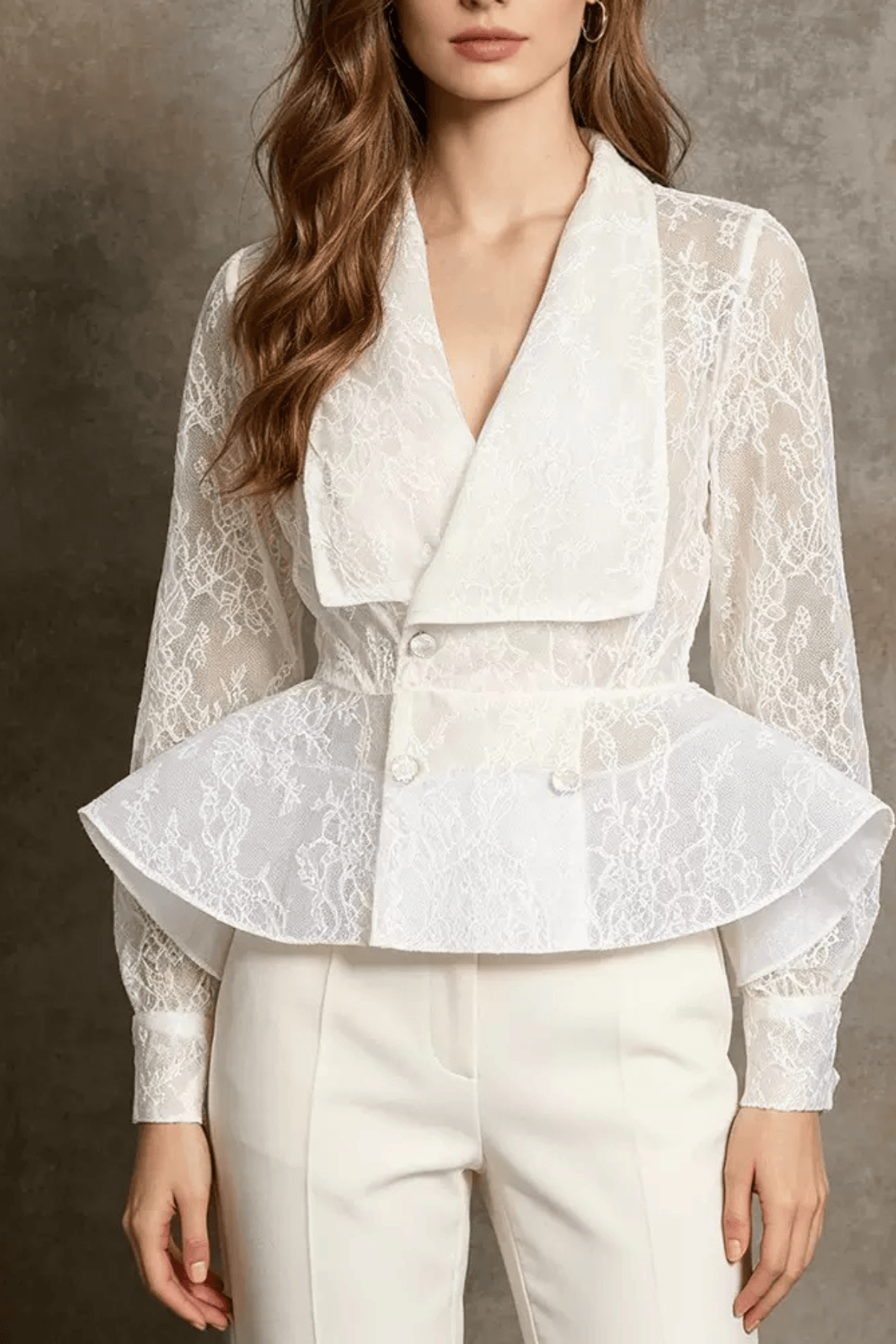 Fanny Lace Double Breasted Peplum Blazer Top Avalabel