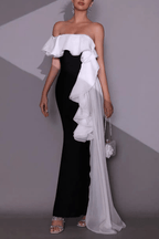 Mona Off‑Shoulder Contrast Ruffle Mermaid Dress Avalabel