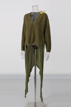 Olive Green Butterfly Embellished Asymmetric Sweater Avalabel