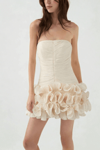 Gloria Ruched Strapless Mini Ruffle Hem Dress Avalabel