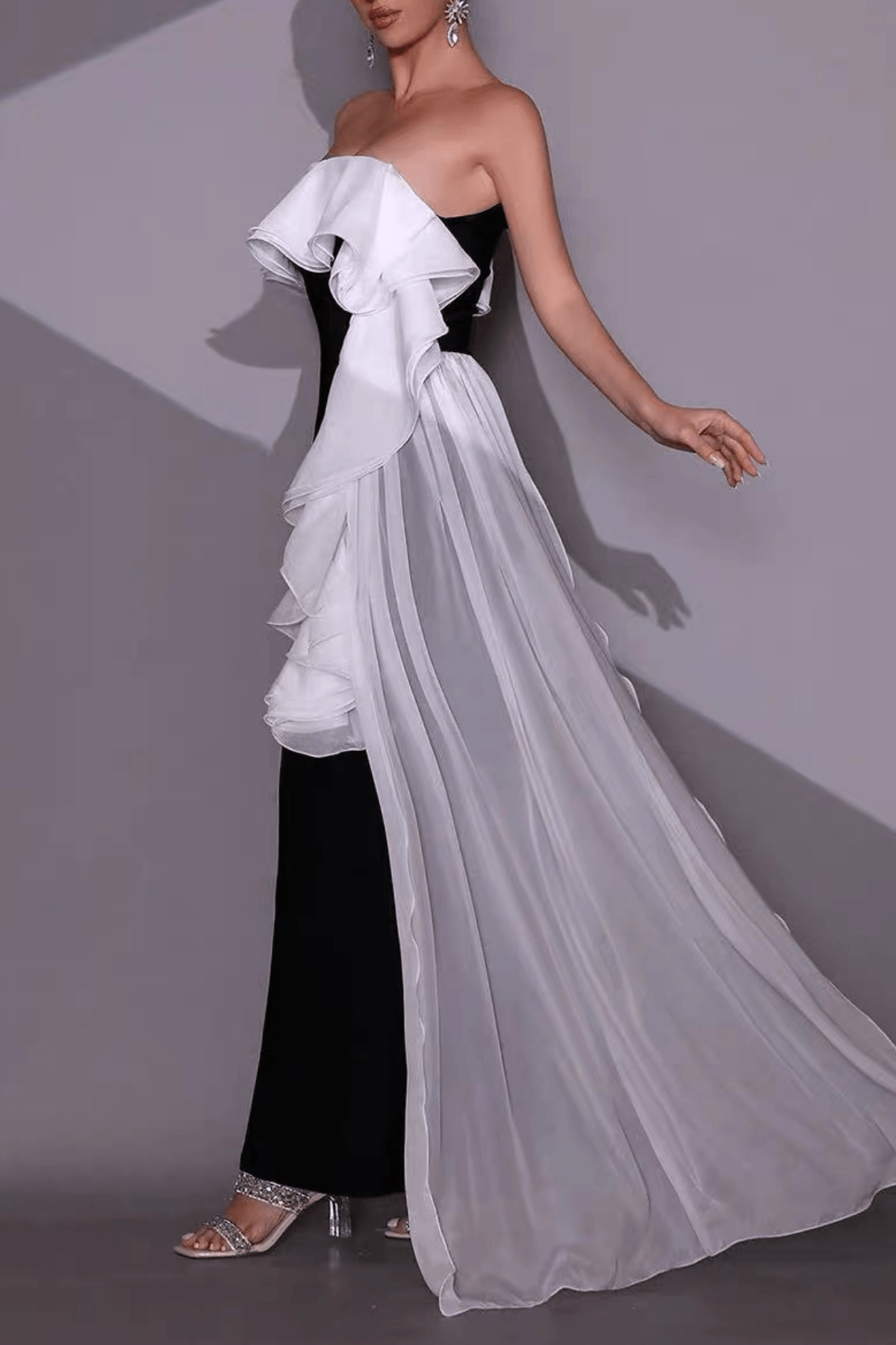 Mona Off‑Shoulder Contrast Ruffle Mermaid Dress Avalabel