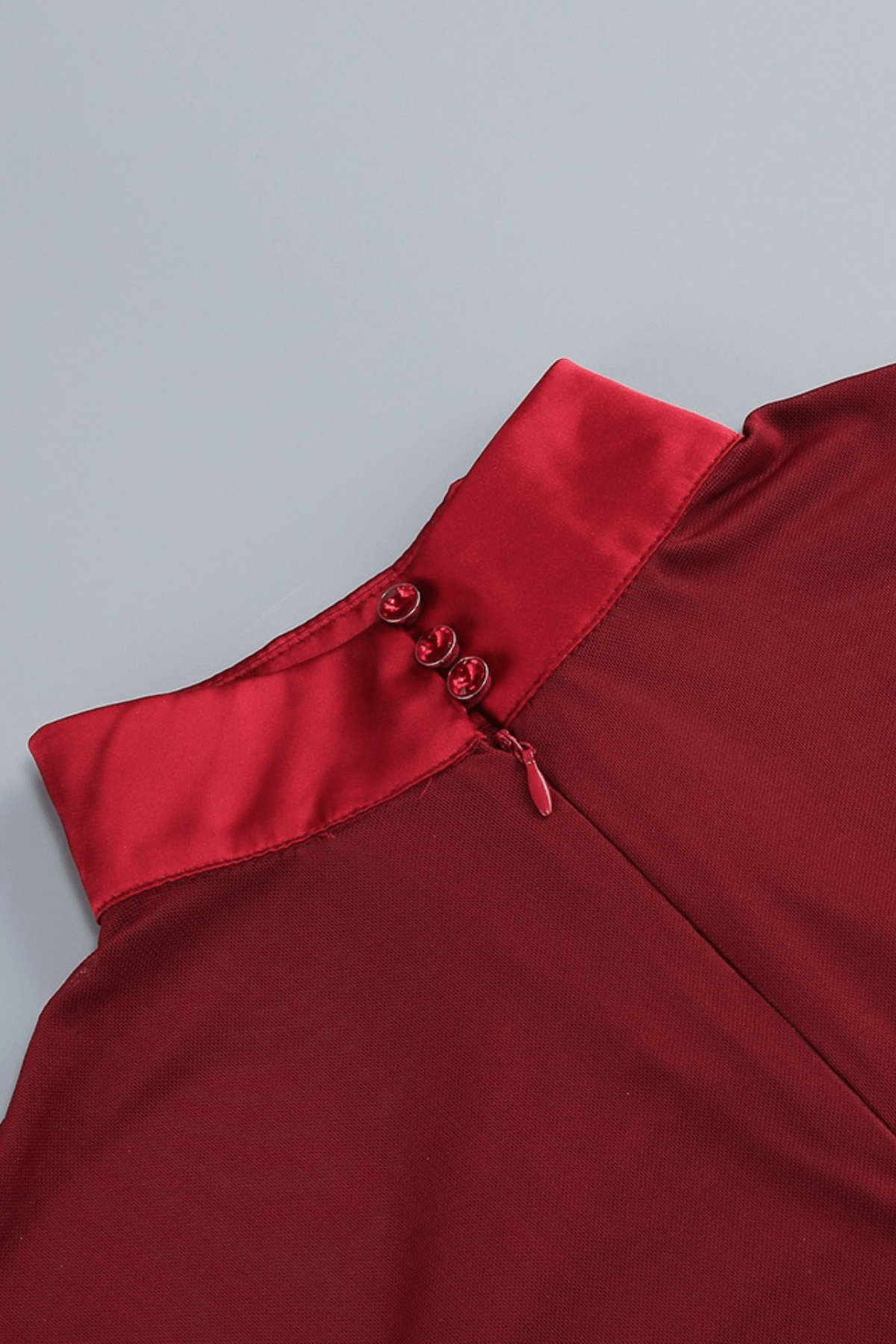 Lucia Burgundy Satin Mesh Cutout Ruched Dress Avalabel