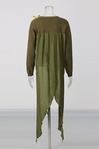 Olive Green Butterfly Embellished Asymmetric Sweater Avalabel