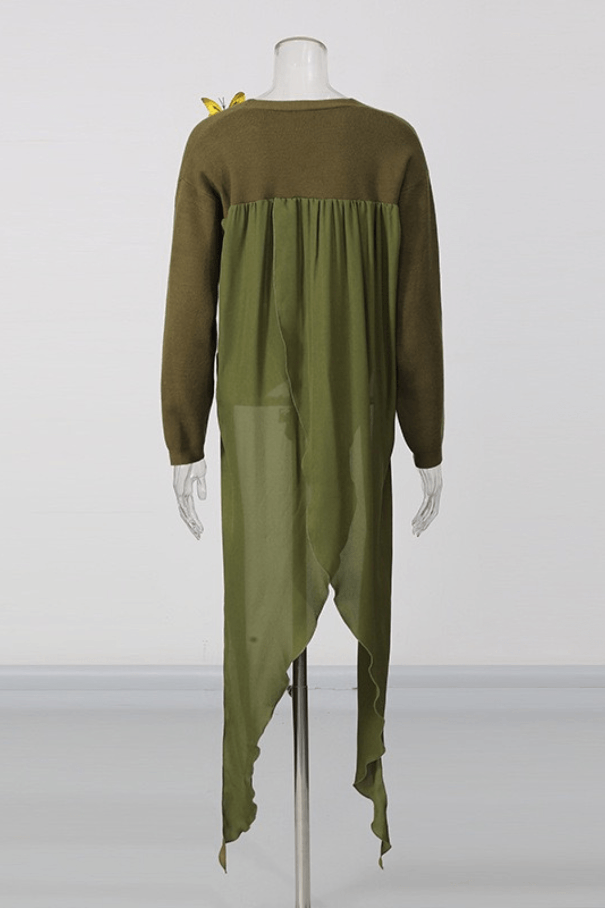 Olive Green Butterfly Embellished Asymmetric Sweater Avalabel