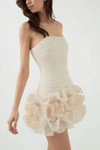 Gloria Ruched Strapless Mini Ruffle Hem Dress Avalabel