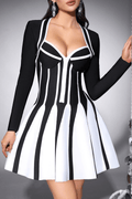 Karin Black White Striped Long Sleeve Mini Dress Avalabel