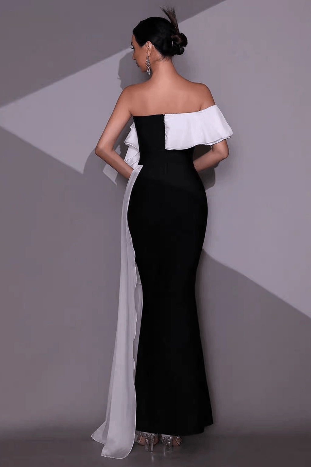 Mona Off‑Shoulder Contrast Ruffle Mermaid Dress Avalabel