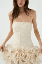 Gloria Ruched Strapless Mini Ruffle Hem Dress Avalabel