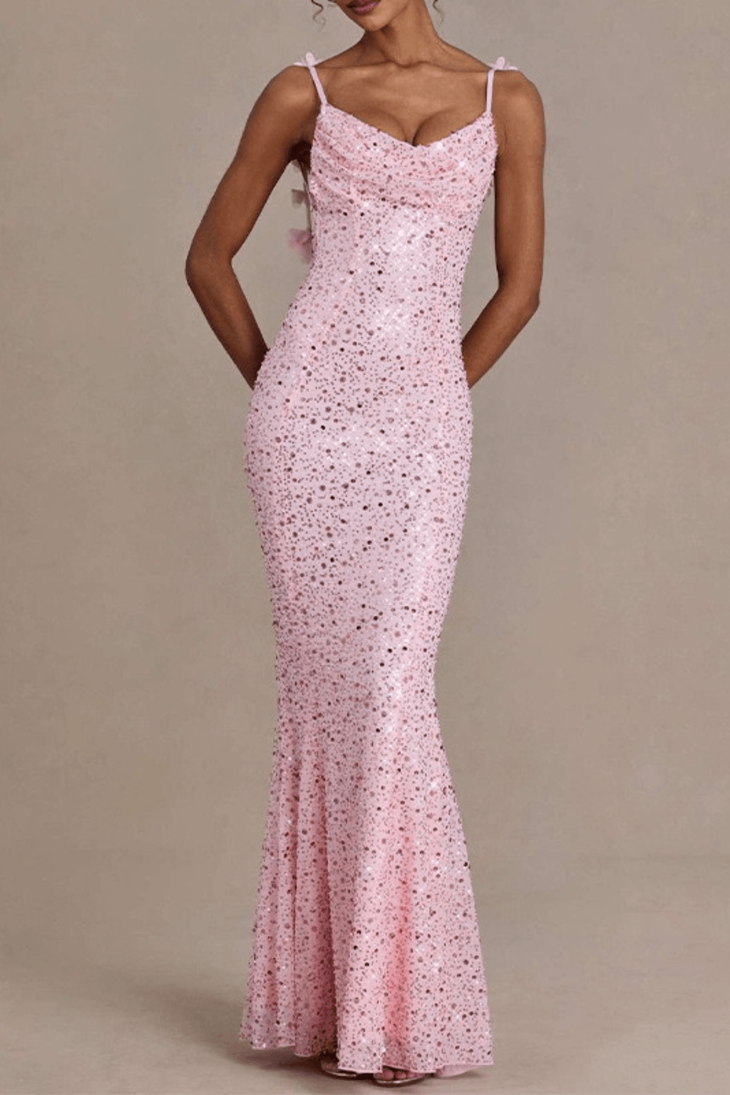 Adele Sequin Cowl Neck Strap Mermaid Dress Avalabel