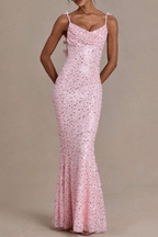 Adele Sequin Cowl Neck Strap Mermaid Dress Avalabel