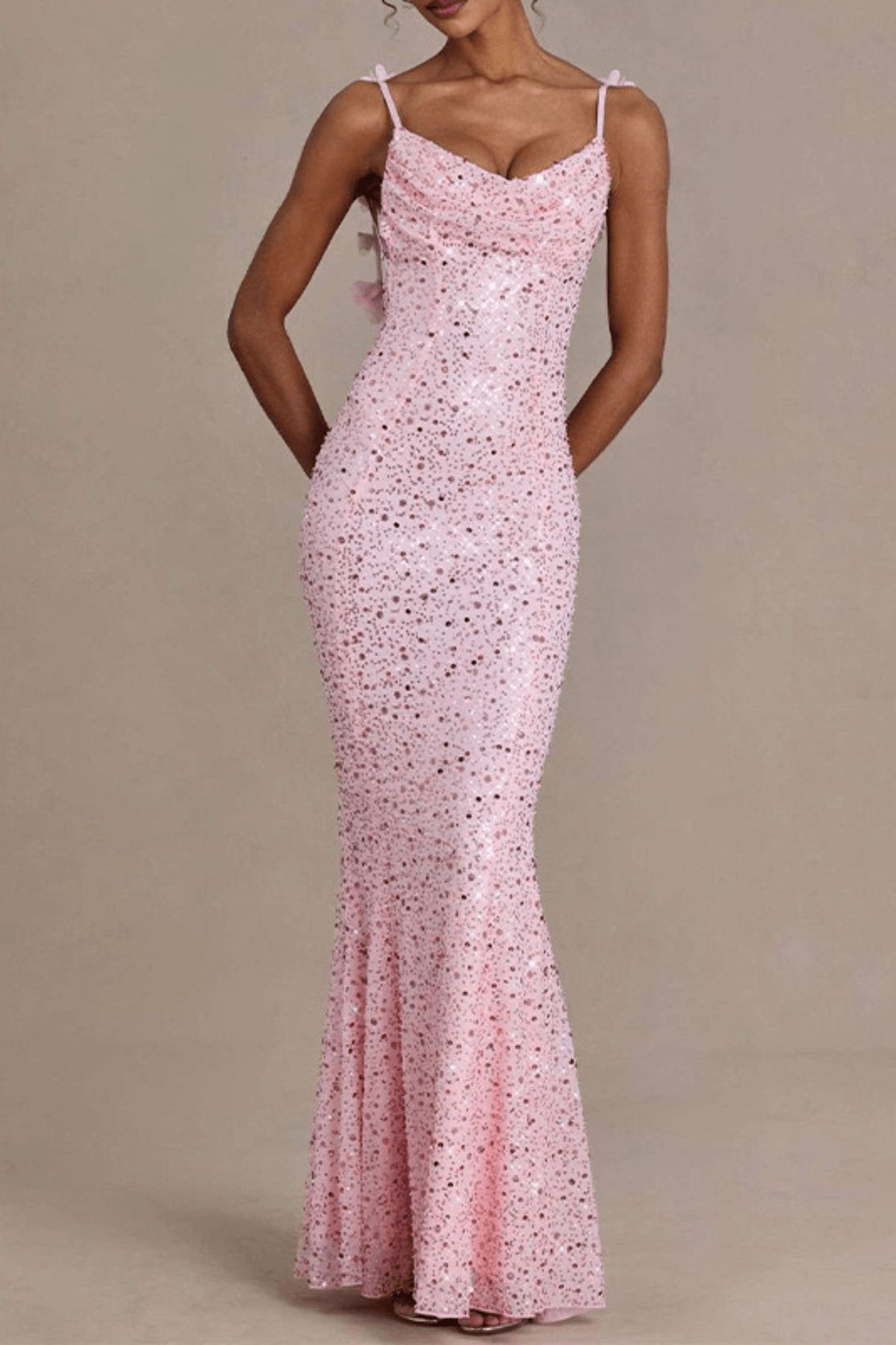 Adele Sequin Cowl Neck Strap Mermaid Dress Avalabel