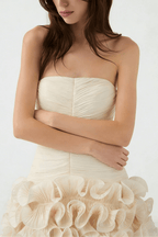 Gloria Ruched Strapless Mini Ruffle Hem Dress Avalabel