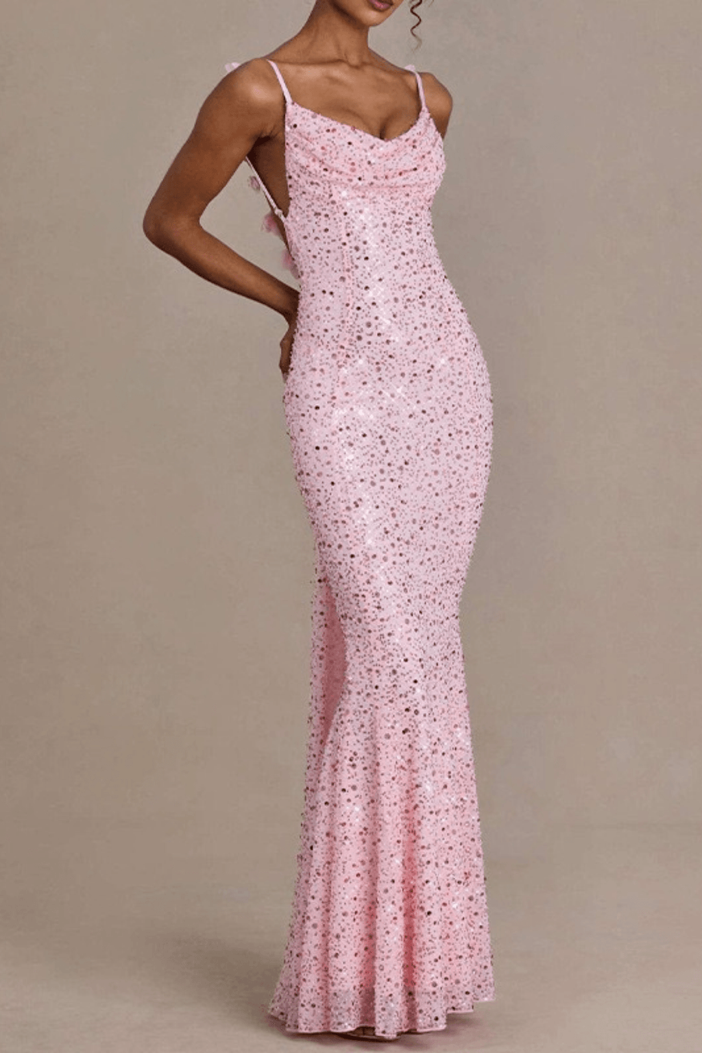 Adele Sequin Cowl Neck Strap Mermaid Dress Avalabel