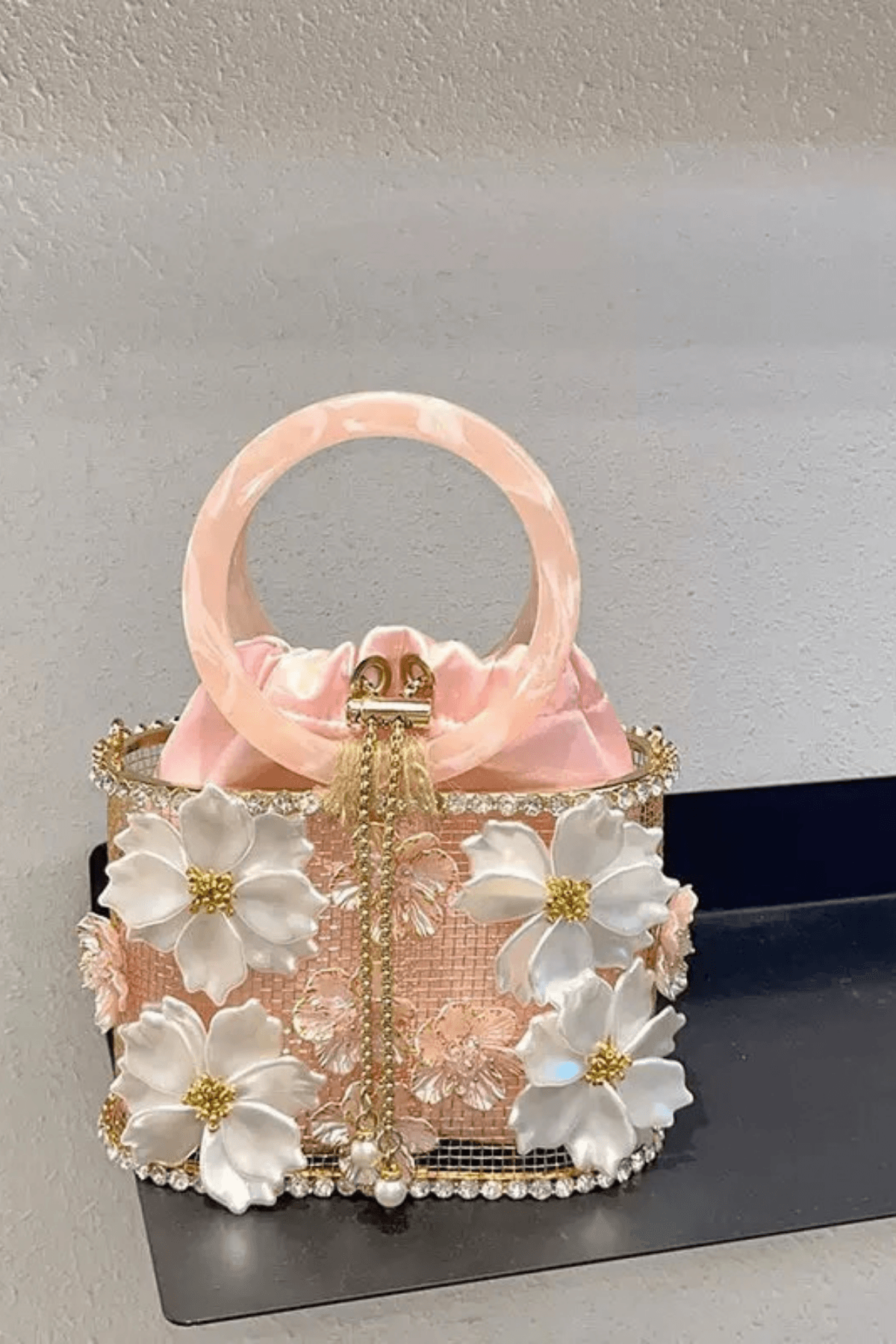 Janine Pink 3D Floral Evening Handbag Avalabel