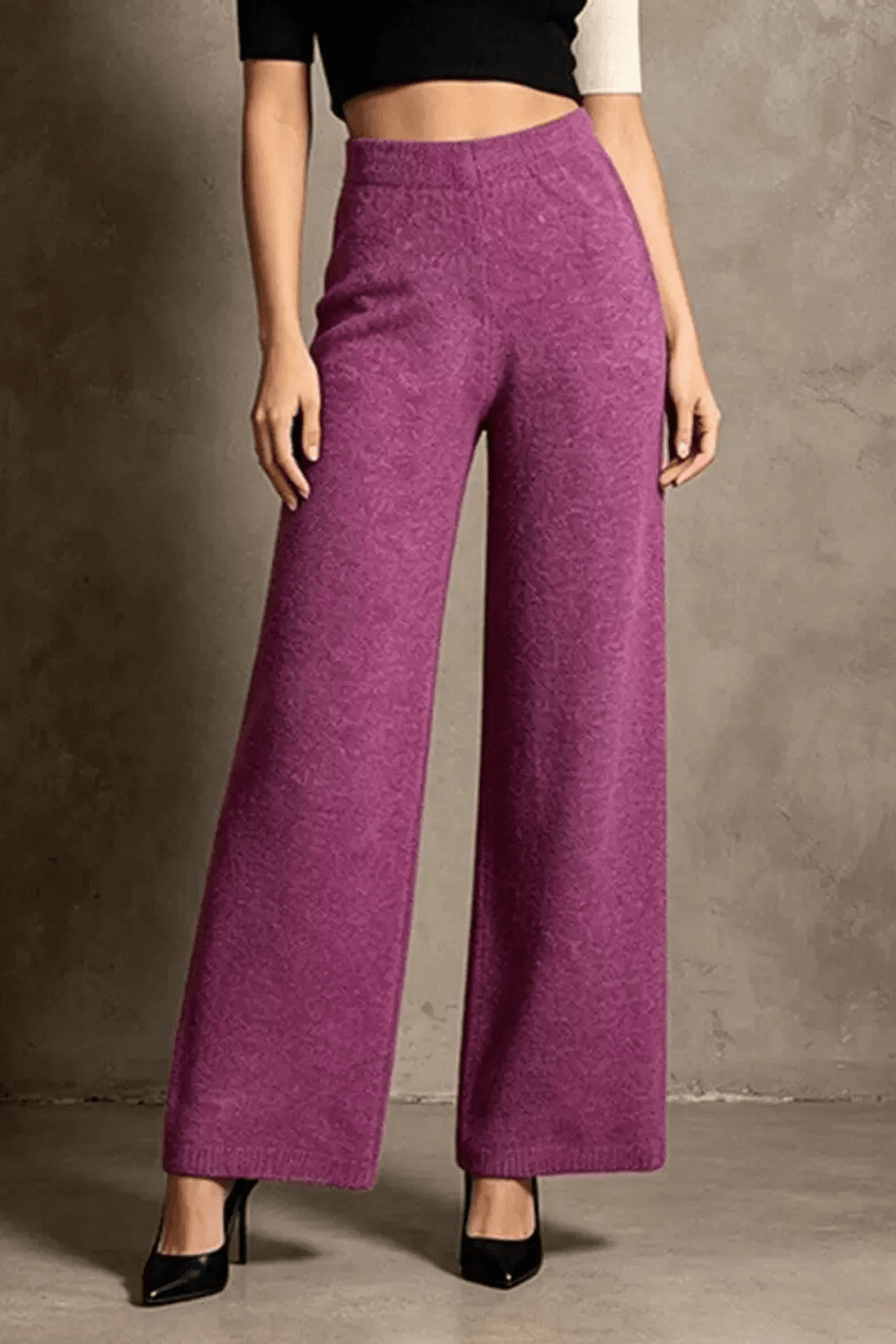 Farah Textured Knit High Waist Wide Leg Pants Avalabel