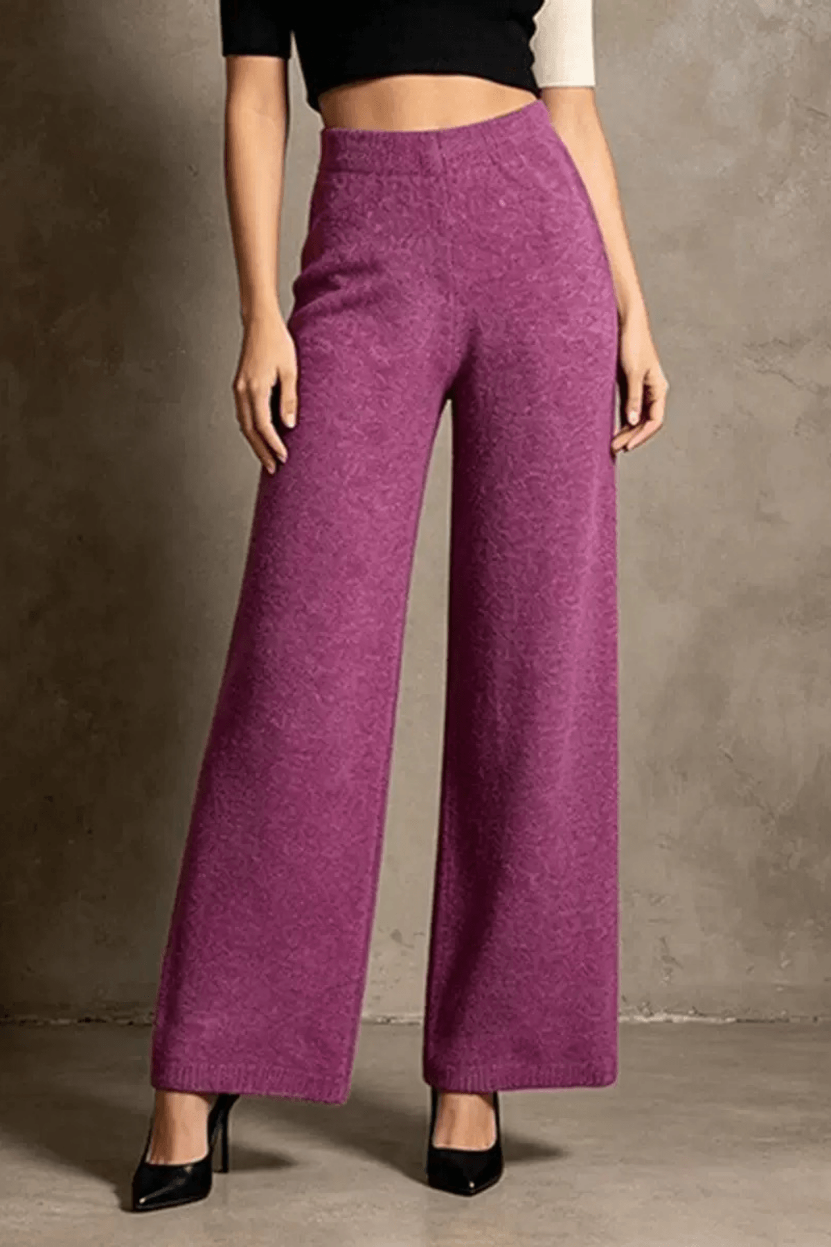 Farah Textured Knit High Waist Wide Leg Pants Avalabel