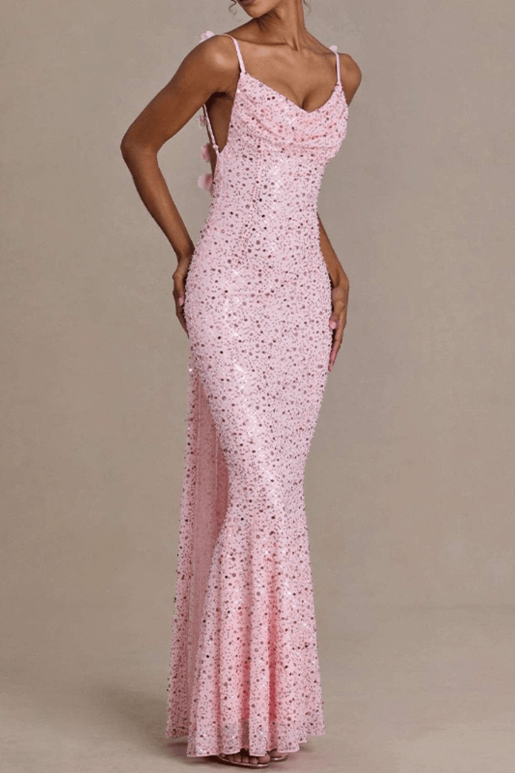 Adele Sequin Cowl Neck Strap Mermaid Dress Avalabel