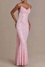 Adele Sequin Cowl Neck Strap Mermaid Dress Avalabel