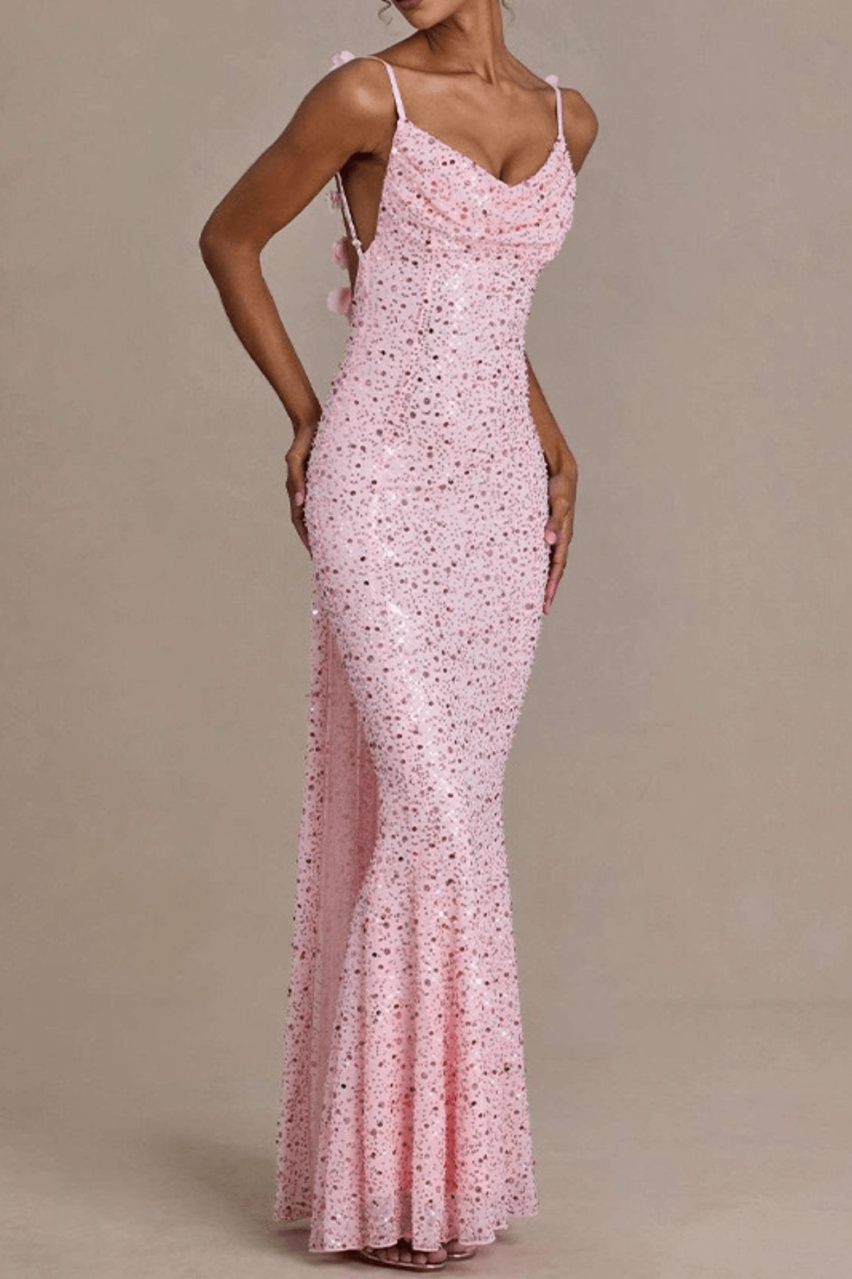Adele Sequin Cowl Neck Strap Mermaid Dress Avalabel