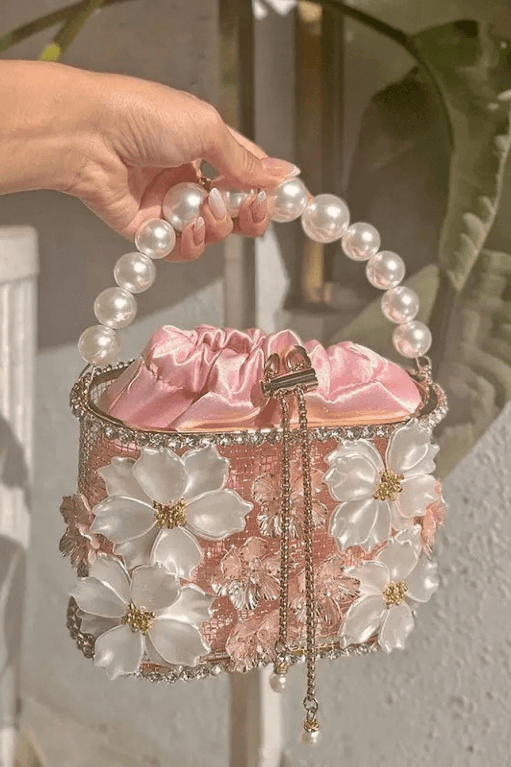Janine Pink 3D Floral Evening Handbag Avalabel