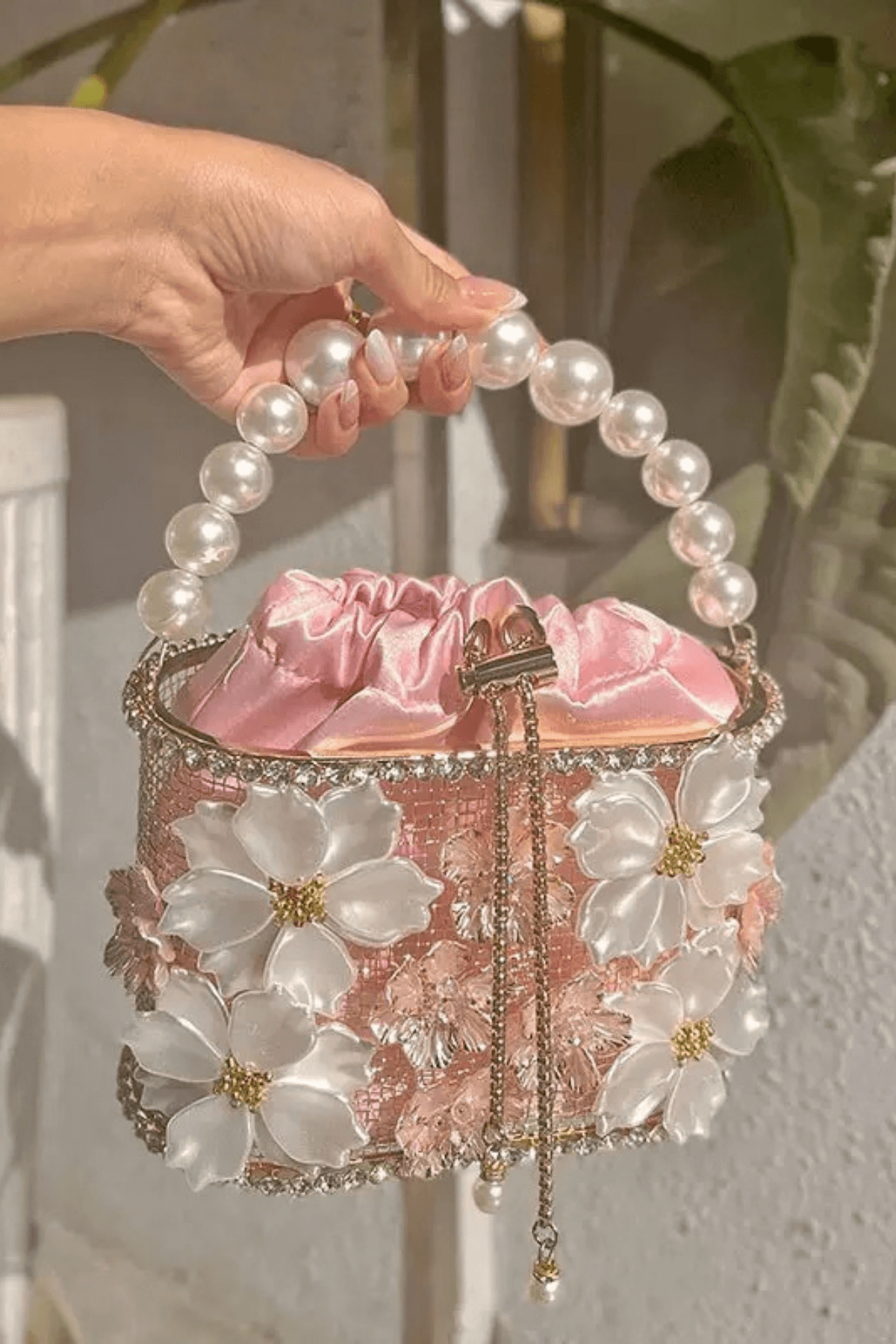 Janine Pink 3D Floral Evening Handbag Avalabel