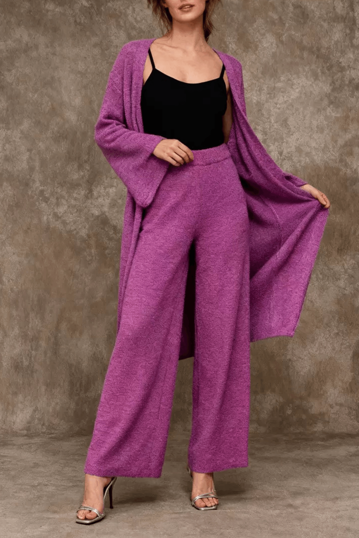 Farah Textured Knit High Waist Wide Leg Pants Avalabel