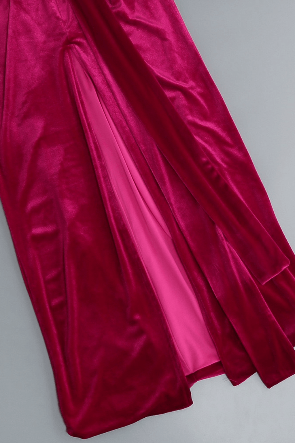 Burgundy Velvet Ruched Knot Slit Long Sleeve Dress Avalabel