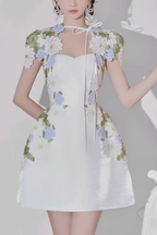 Lila Floral Corset White 3D Flower Mini Dress Avalabel