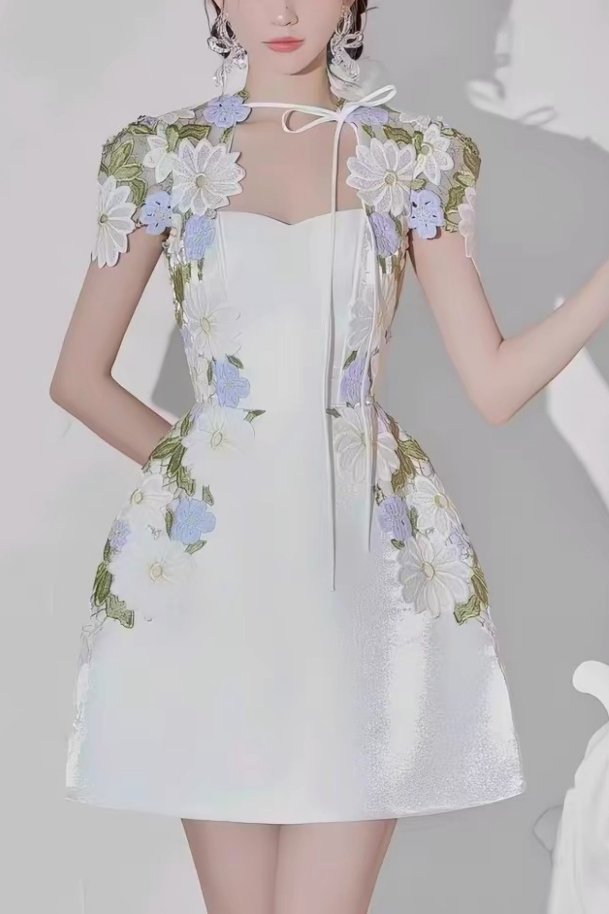 Lila Floral Corset White 3D Flower Mini Dress Avalabel