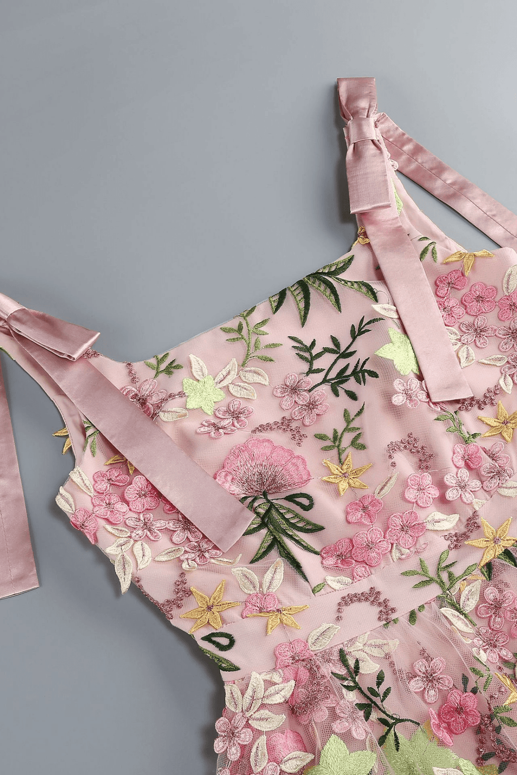 Bow Strap Floral Embroidered Tiered Midi Dress Avalabel