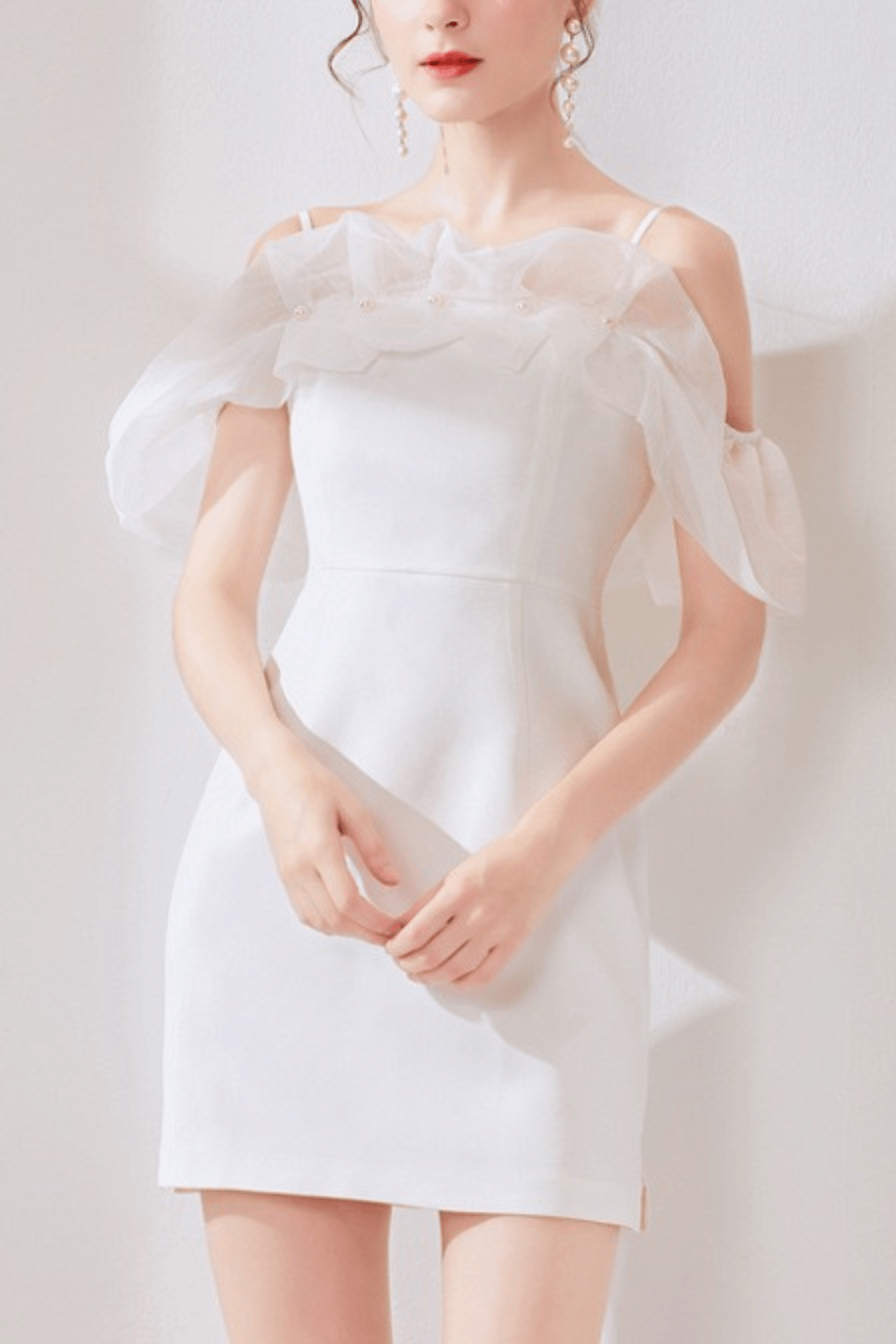 Sophia Elegant Off Shoulder Tulle White Dress Avalabel