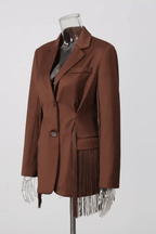 Lesha Brown Fringe Detailed Tailored Blazer Avalabel