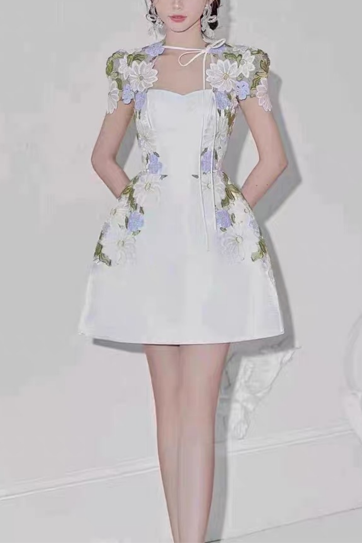 Lila Floral Corset White 3D Flower Mini Dress Avalabel