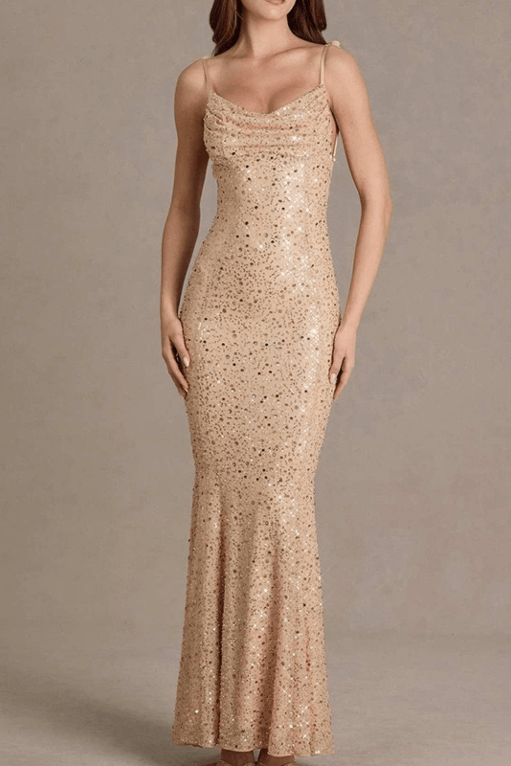 Adele Sequin Cowl Neck Strap Mermaid Dress Avalabel