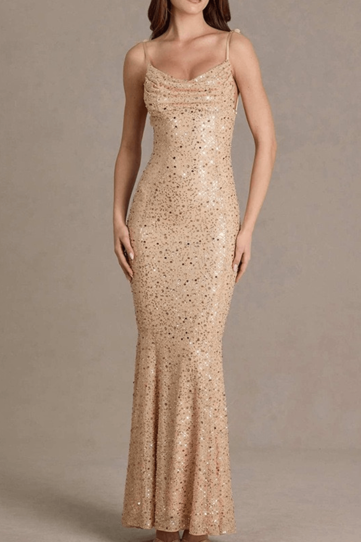 Adele Sequin Cowl Neck Strap Mermaid Dress Avalabel