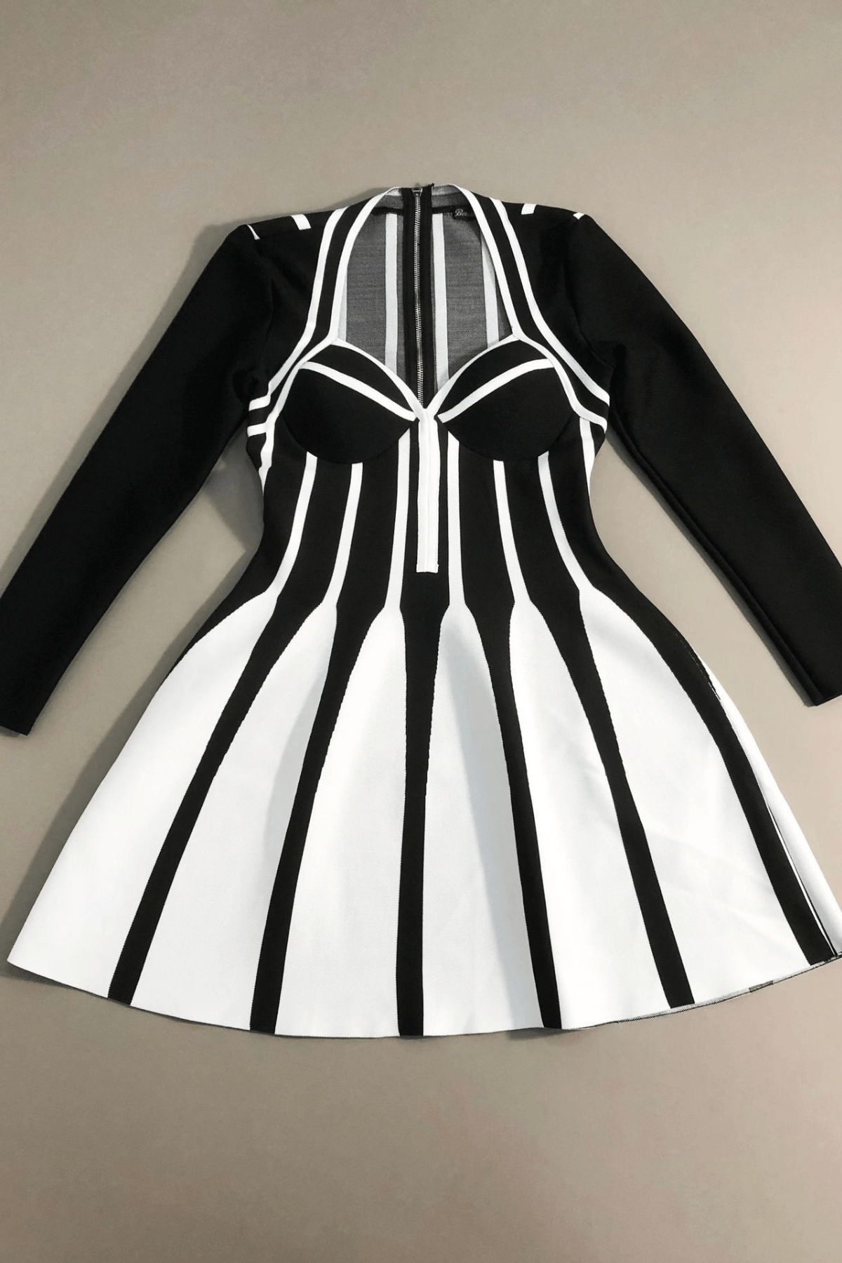Karin Black White Striped Long Sleeve Mini Dress Avalabel