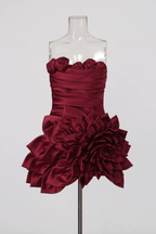 Giselle Strapless Ruched Floral Ruffle Mini Dress Avalabel