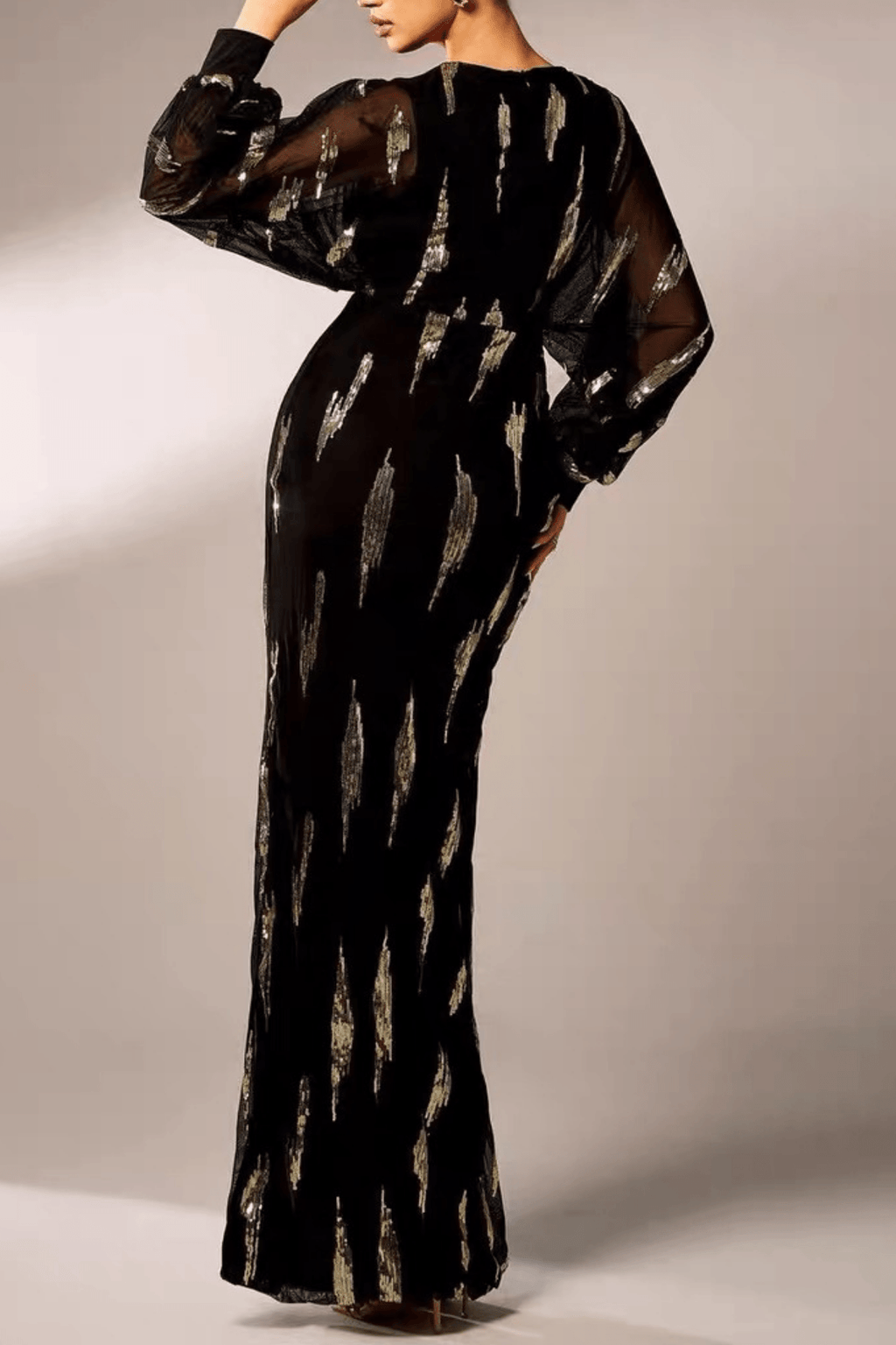 Molly Black Gold Sequin V‑Neck Slit Dress Avalabel