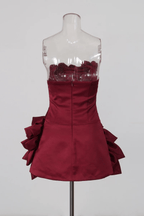 Giselle Strapless Ruched Floral Ruffle Mini Dress Avalabel