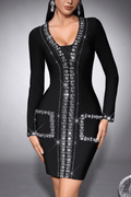 Karyn Rhinestone Long Sleeve Bodycon Mini Dress Avalabel