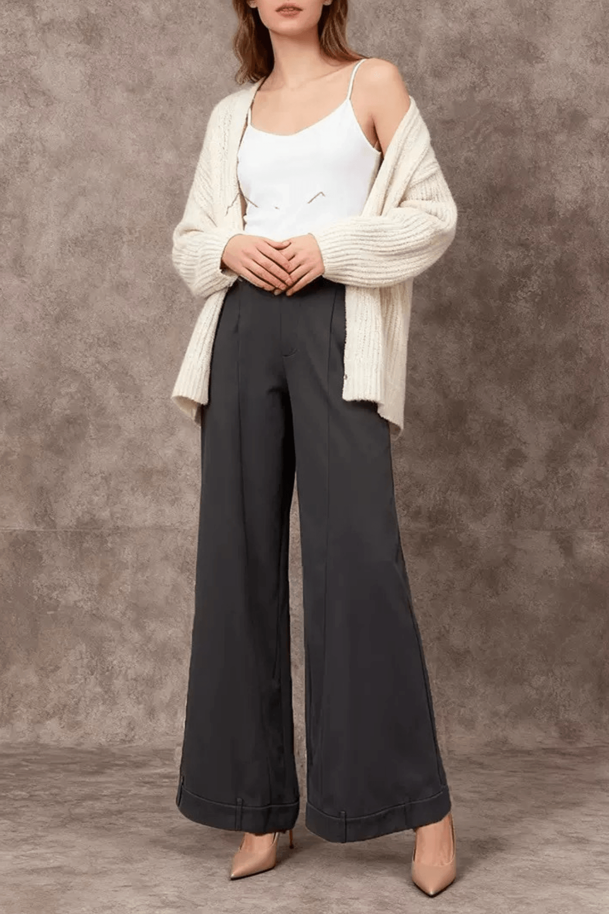 Greta High Waist Front Seam Cuffed Wide Leg Pants Avalabel