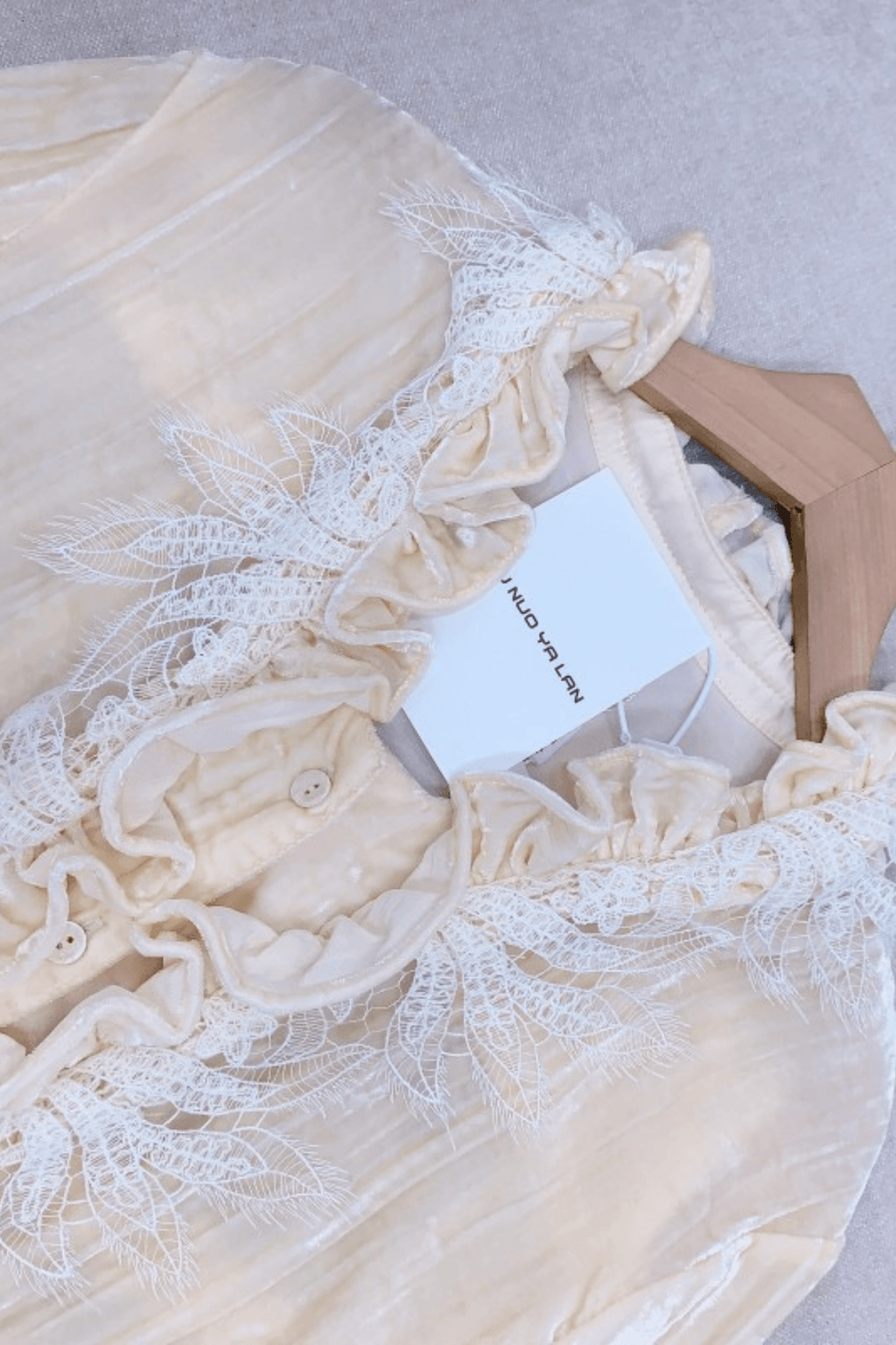 Cream Ruffle Lace Trim Long Sleeve Blouse Avalabel